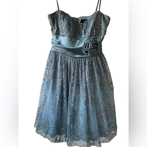 WOMENS BALLETCORE  MINI PROM DRESS  SIZE 7 BLUE, GREY & SILVER GLITTER - Picture 10 of 10